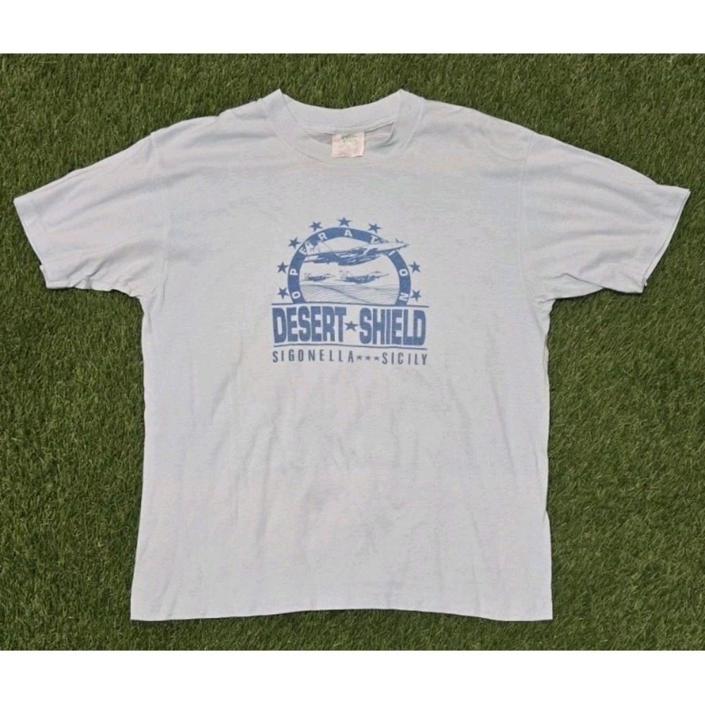 Vtg 90s Operation Desert Shield T Shirt Sigonella Sicily Single Stitch L 20x25